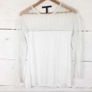 BCBGMaxAzria White Lace Detail Long Sleeve Top